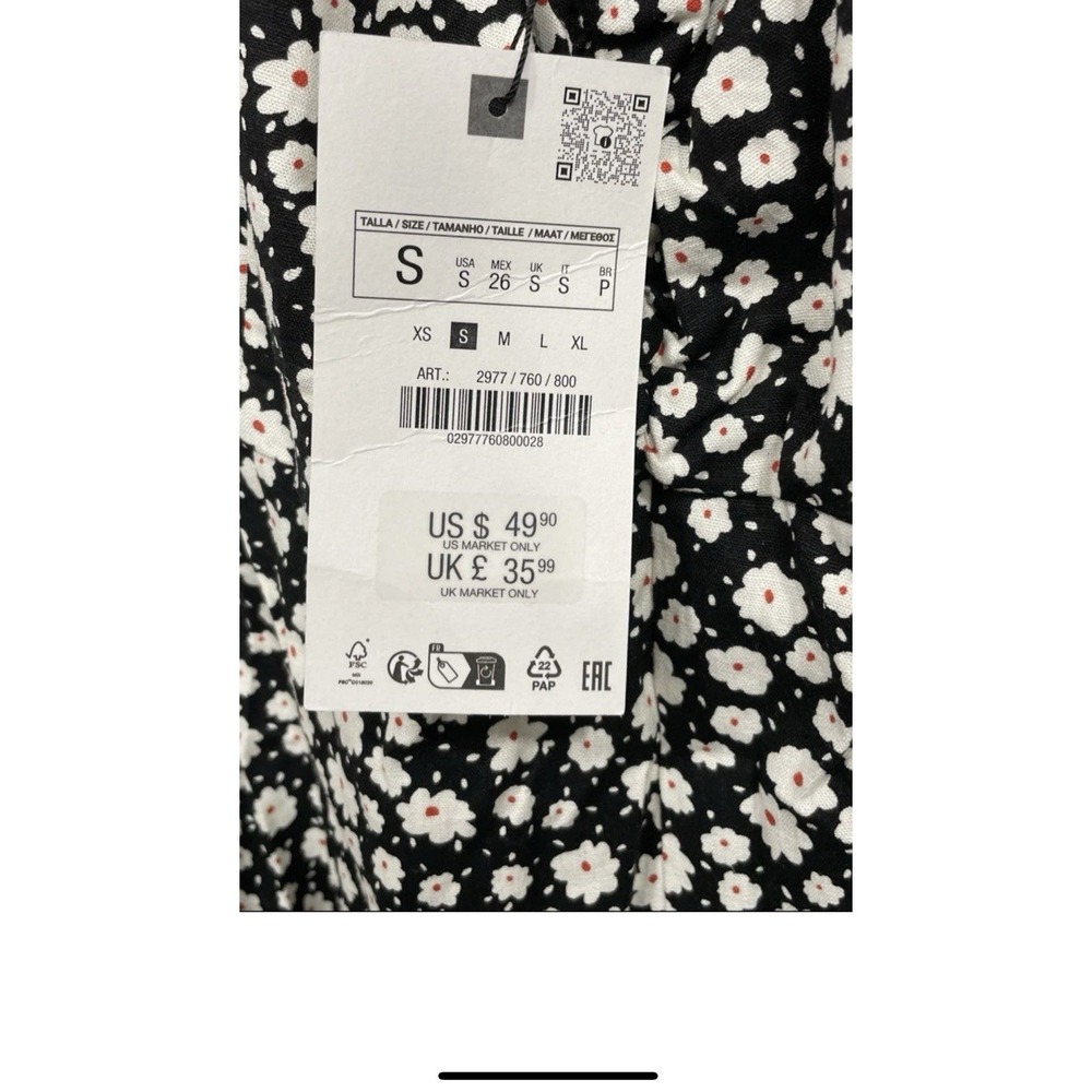 Zara 🖤90s Grunge Fairy Y2K Black & White Floral Spaghetti Strap Baddie Dress S - Picture 7 of 7